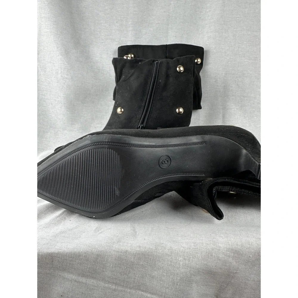 A New Day Black Faux Suede Studded Over The Knee‎ Boots Pointed Toe Size 8